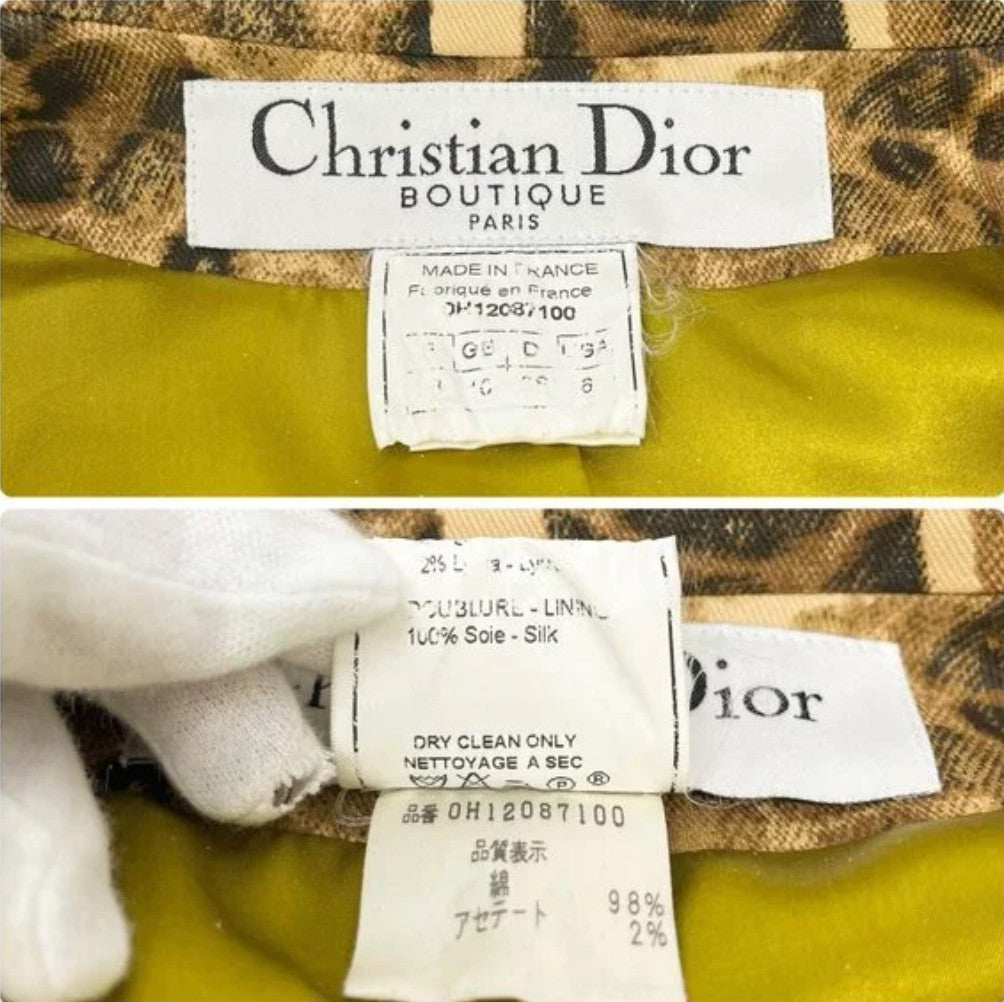 Christian Dior Vintage 2000 Logo Leopard Denim Jacket Coat #38 Brown Cotton