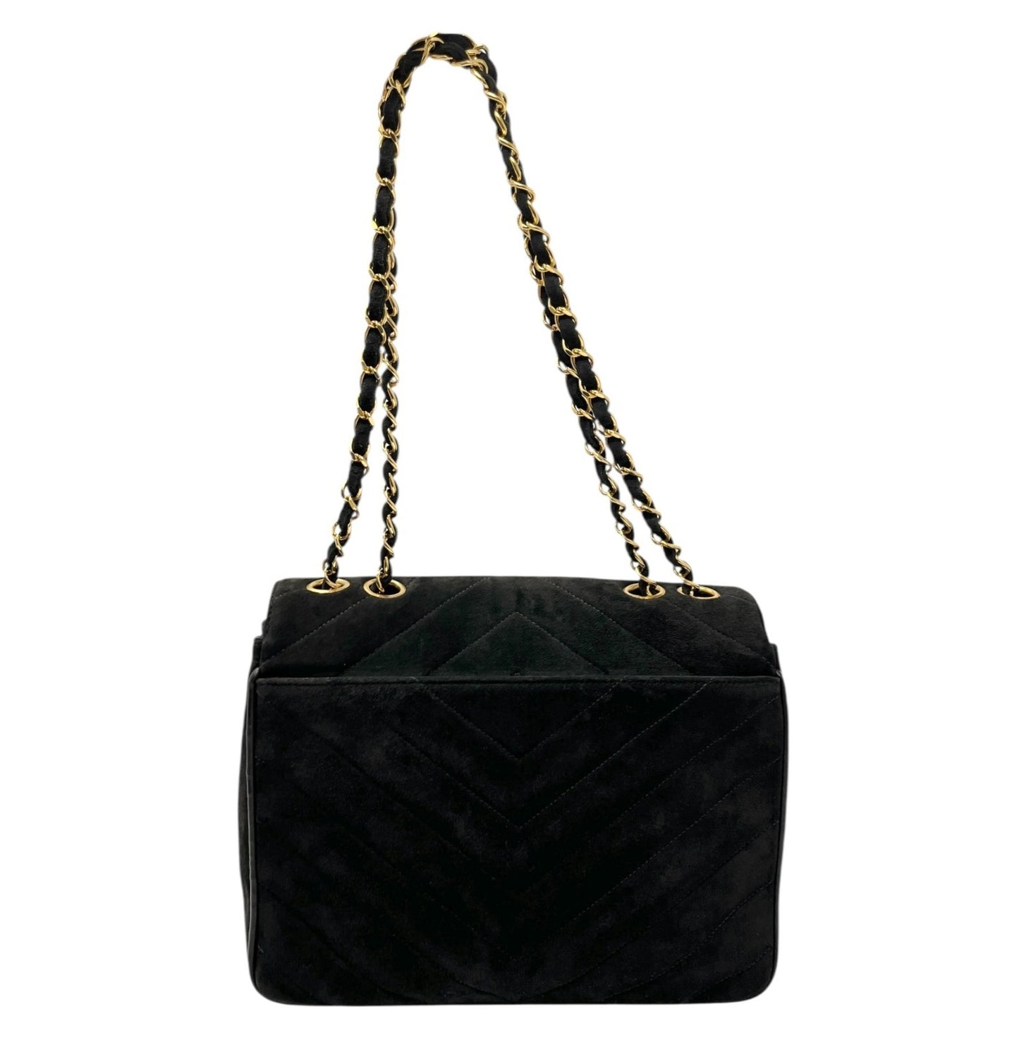 CHANEL Vintage CC Mark Logo Suede Crossbody Shoulder Bag Chain Black Gold