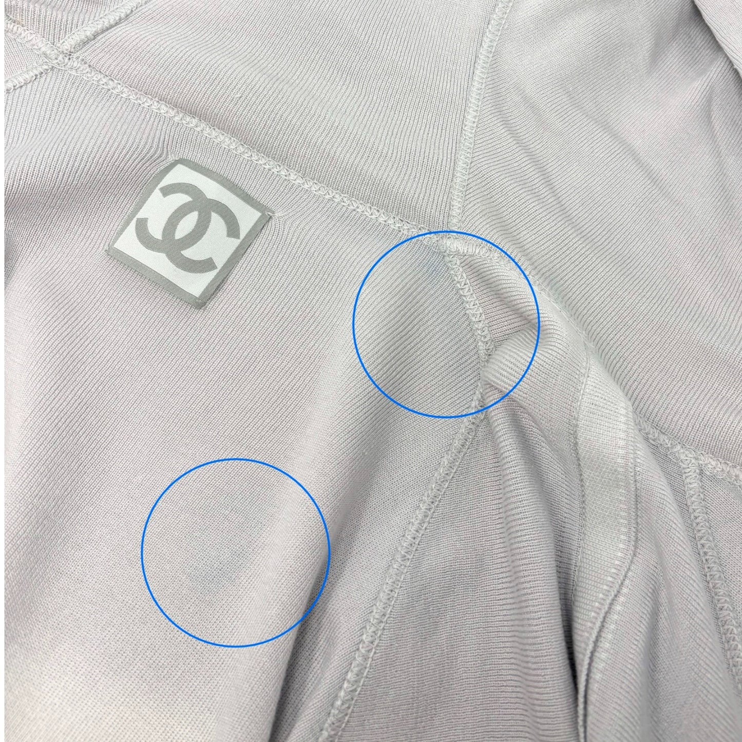 CHANEL Sport Vintage 04P Zipped Hoodie Knit Top #42 Gray Silver Cotton 902086