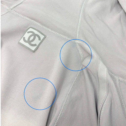 CHANEL Sport Vintage 04P Zipped Hoodie Knit Top #42 Gray Silver Cotton 902086
