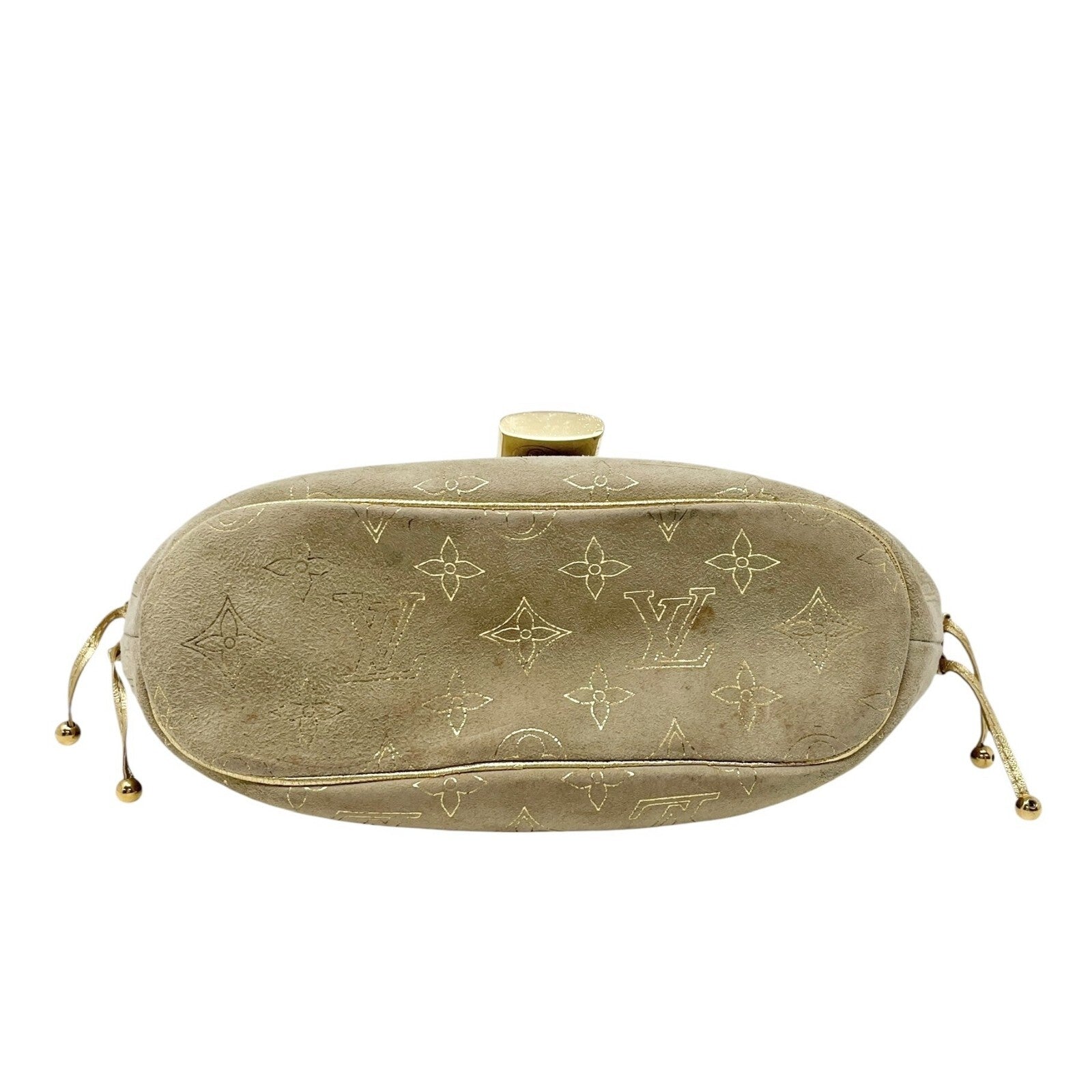 LOUIS VUITTON Vintage LV Monogram Extraordinary Theda Mini Bag Beige Gold Suede