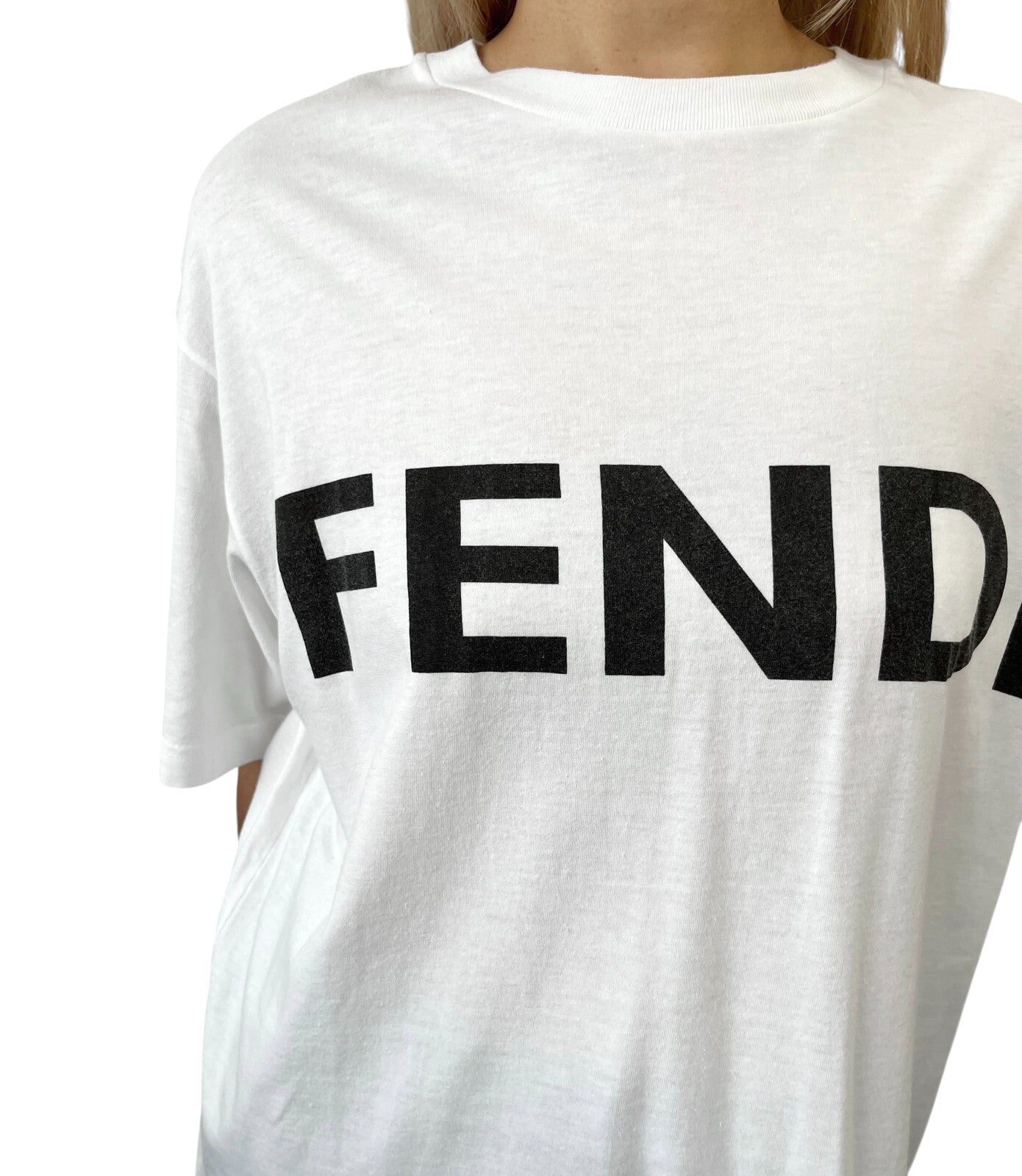 FENDI Vintage Big Logo Oversized T-shirt #42 Short Sleeve Top White Black Cotton