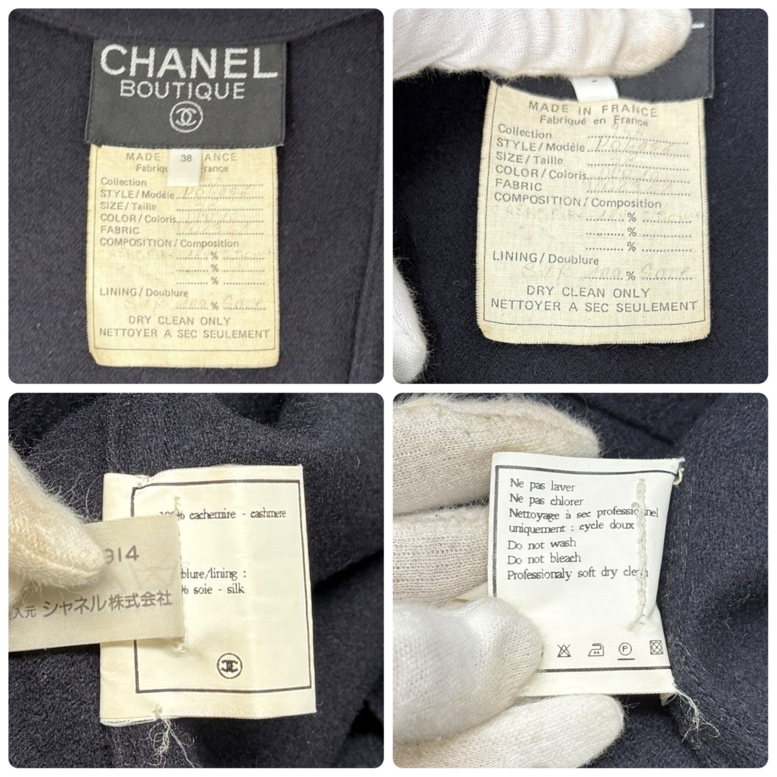 CHANEL Vintage 95A CC Mark Logo Long Coat Jacket #38 Cashmere Dark Blue Gold