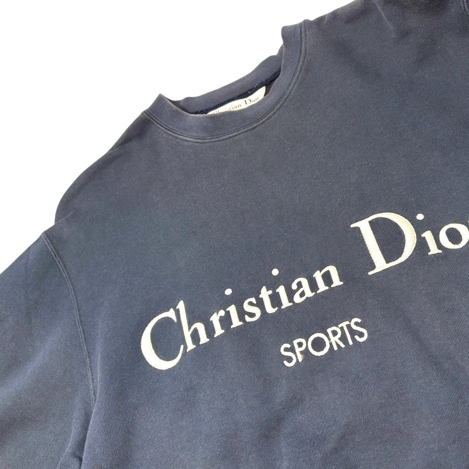 Christian Dior Sports Vintage Logo Sweatshirt Top #L Dark Blue Silver Cotton