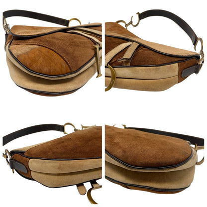 Christian Dior Vintage Pony Carf Hair Saddle Shoulder Bag Brown Beige 902489