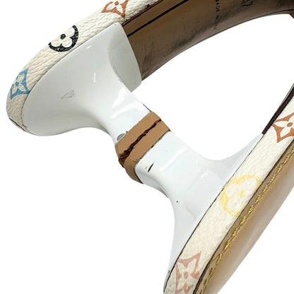 LOUIS VUITTON Vintage Monogram Multicolor Sandals Heels #37 White Beige 902545