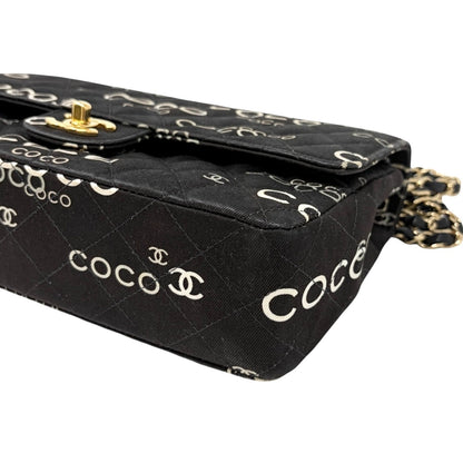 CHANEL Vintage CC Logo Print Turnlock Quilted Chain Shoulder Bag Black 902275