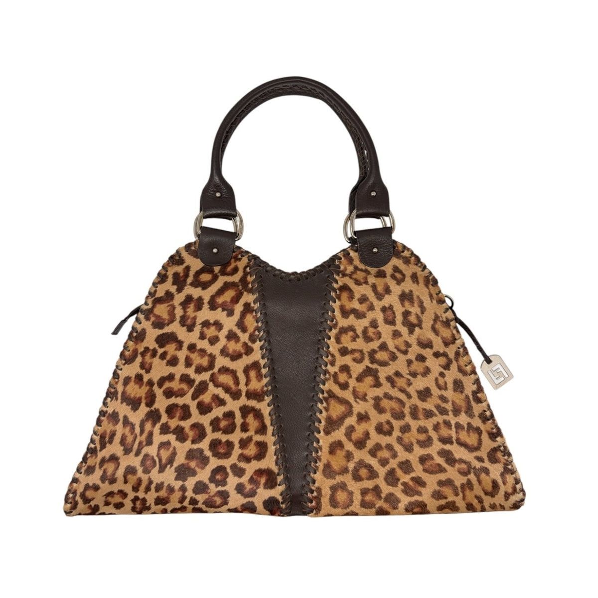 FENDI Vintage Leopard Pony Calf Hair Shoulder Bag Camel Brown Leather 902475
