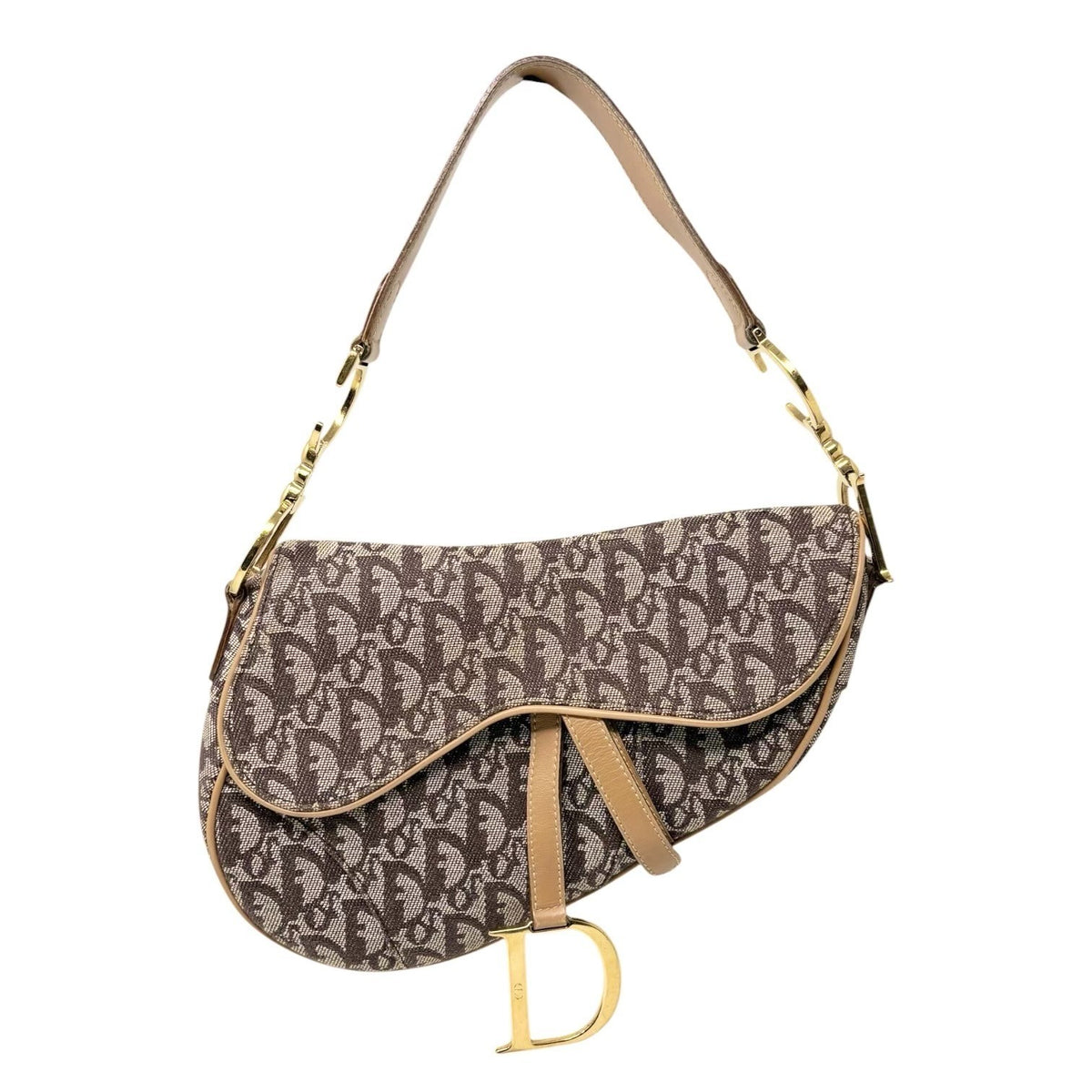 Christian Dior Vintage Trotter Monogram Saddle Bag Brown  Gold Canvas 902327