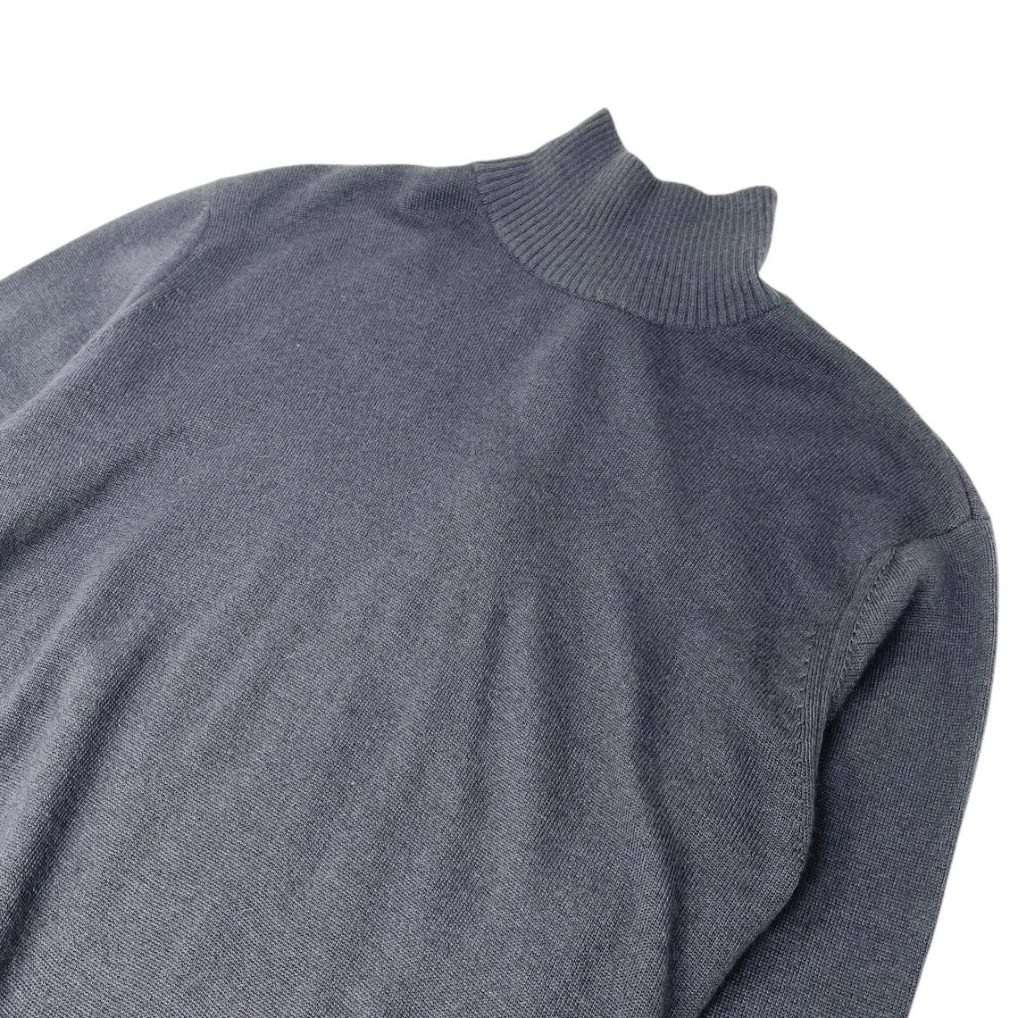 CHANEL Vintage CC Logo Turtleneck Sweater Top #36 Gray Gold Button Wool RankAB+