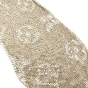 LOUIS VUITTON Vintage LV Monogram Logo Knit Sequins Scarf Shawl Beige Mohair