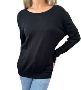 CHANEL Vintage 95C CC Long Sleeve Knit Top #38 Pullover Black Cotton RankAB