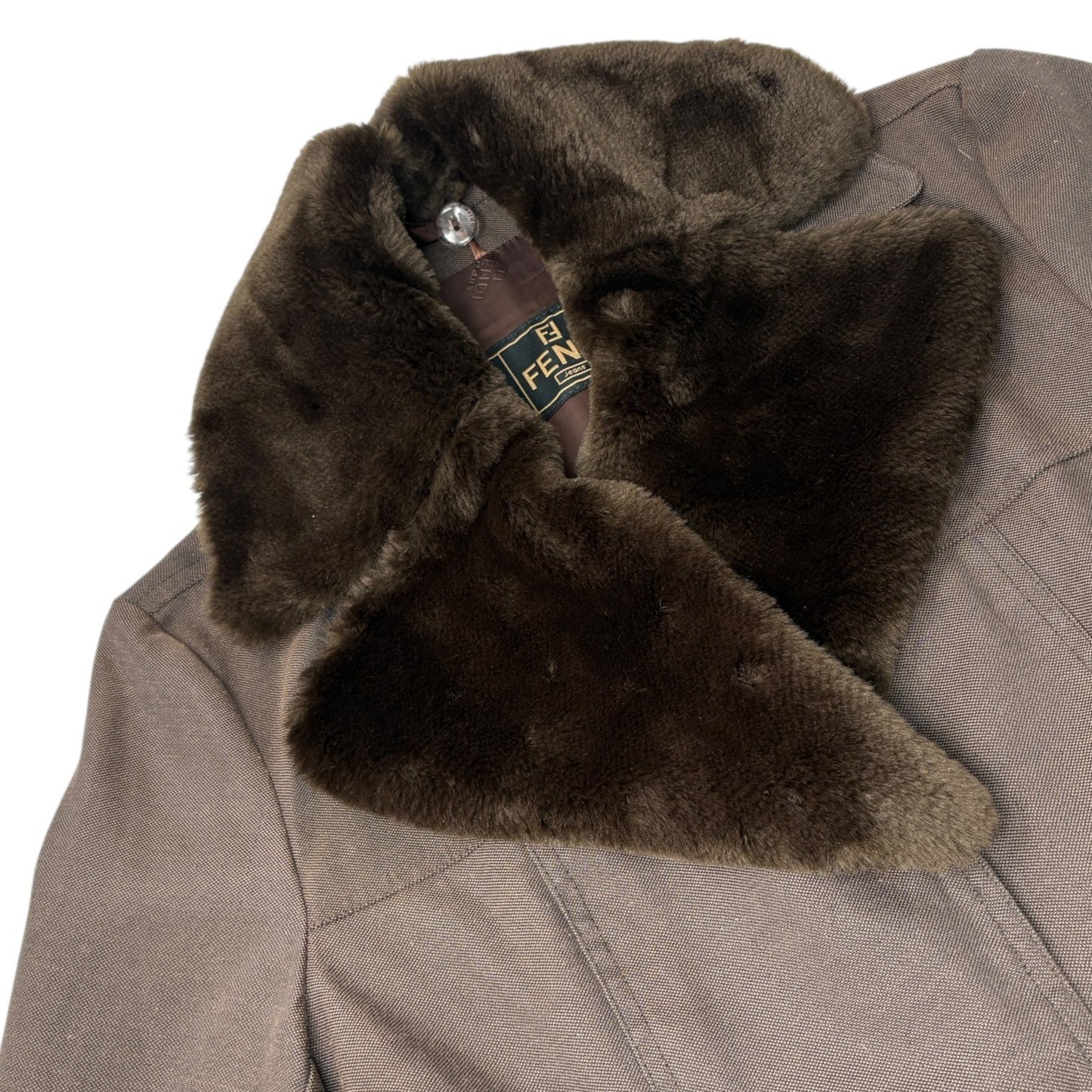 FENDI Vintage FF Logo Fur Belted Long Trench Coat Jacket #38 Brown Black