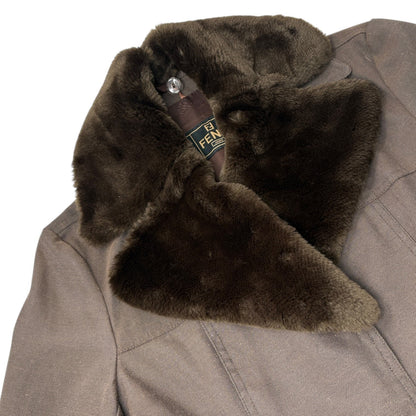 FENDI Vintage FF Logo Fur Belted Long Trench Coat Jacket #38 Brown Black