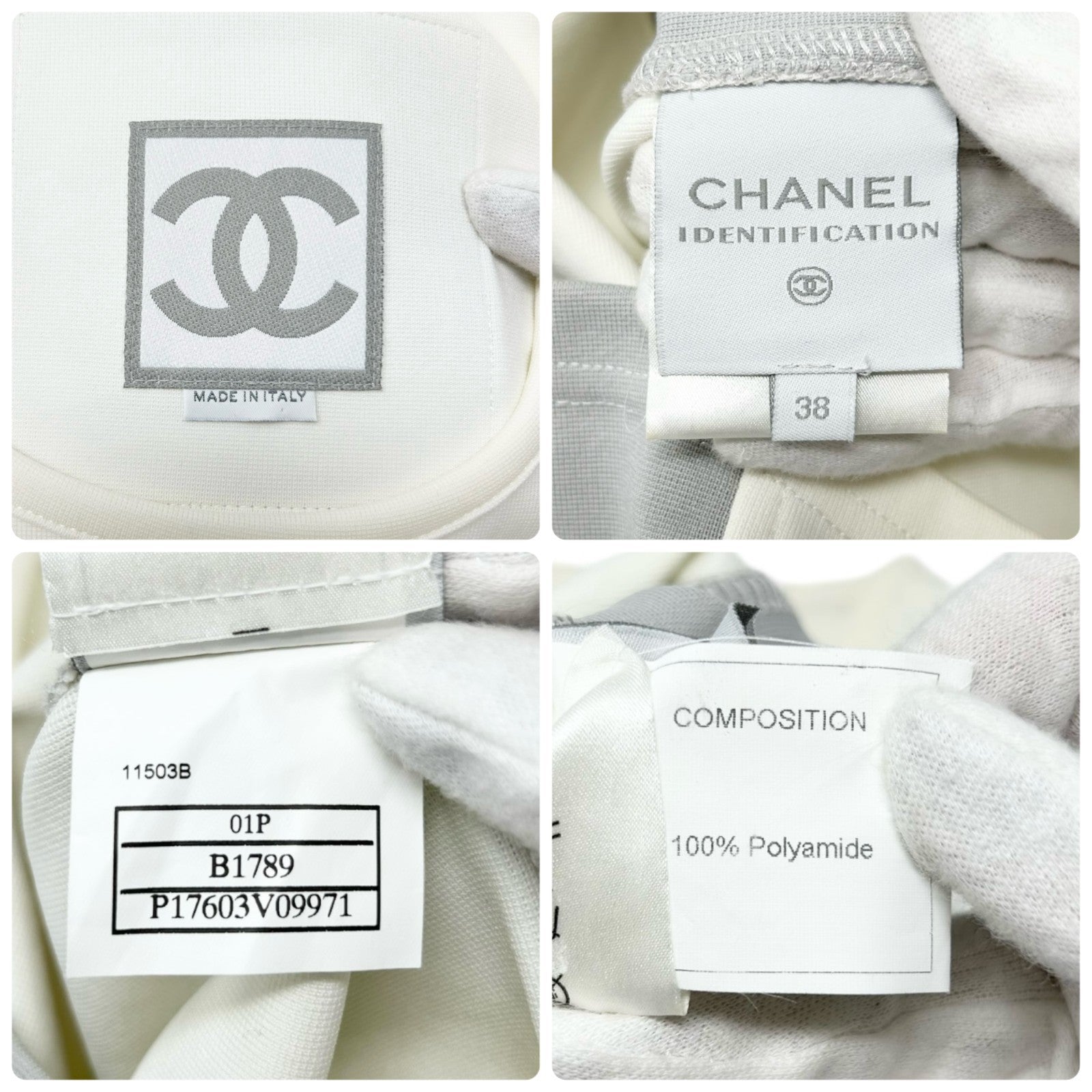 CHANEL Sport Vintage 01P CC Big Logo Tank Top #38 White Gray Nylon Sleeveless