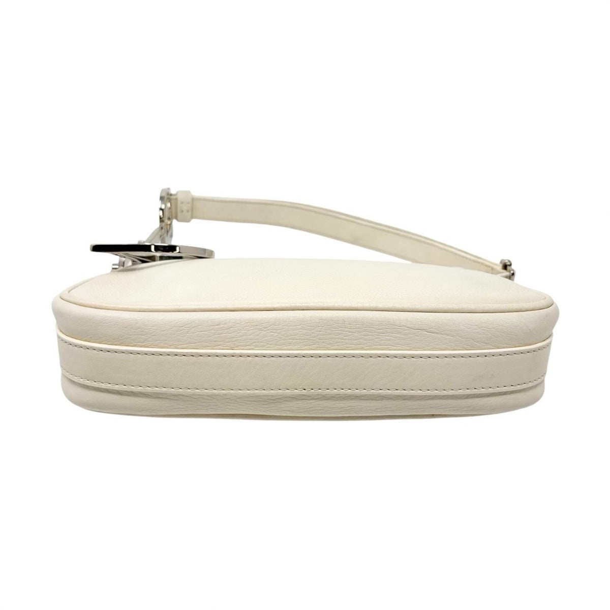 Christian Dior Vintage Logo D Charm Shoulder Bag White Silver Leather 902377