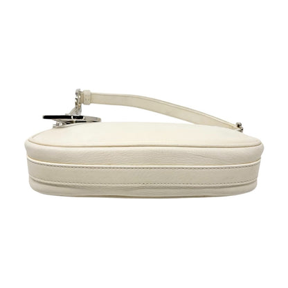 Christian Dior Vintage Logo D Charm Shoulder Bag White Silver Leather 902377