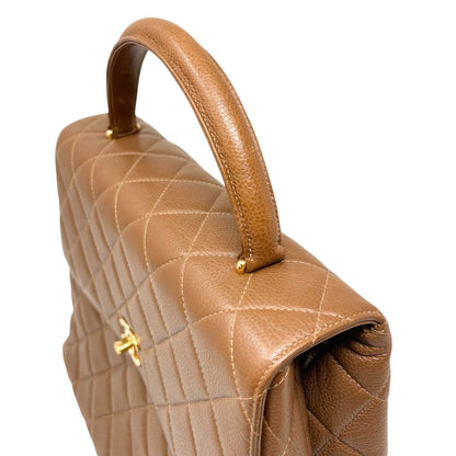 CHANEL Vintage CC Turnlock Quilted Top Handle Bag Brown Gold Leather 902334