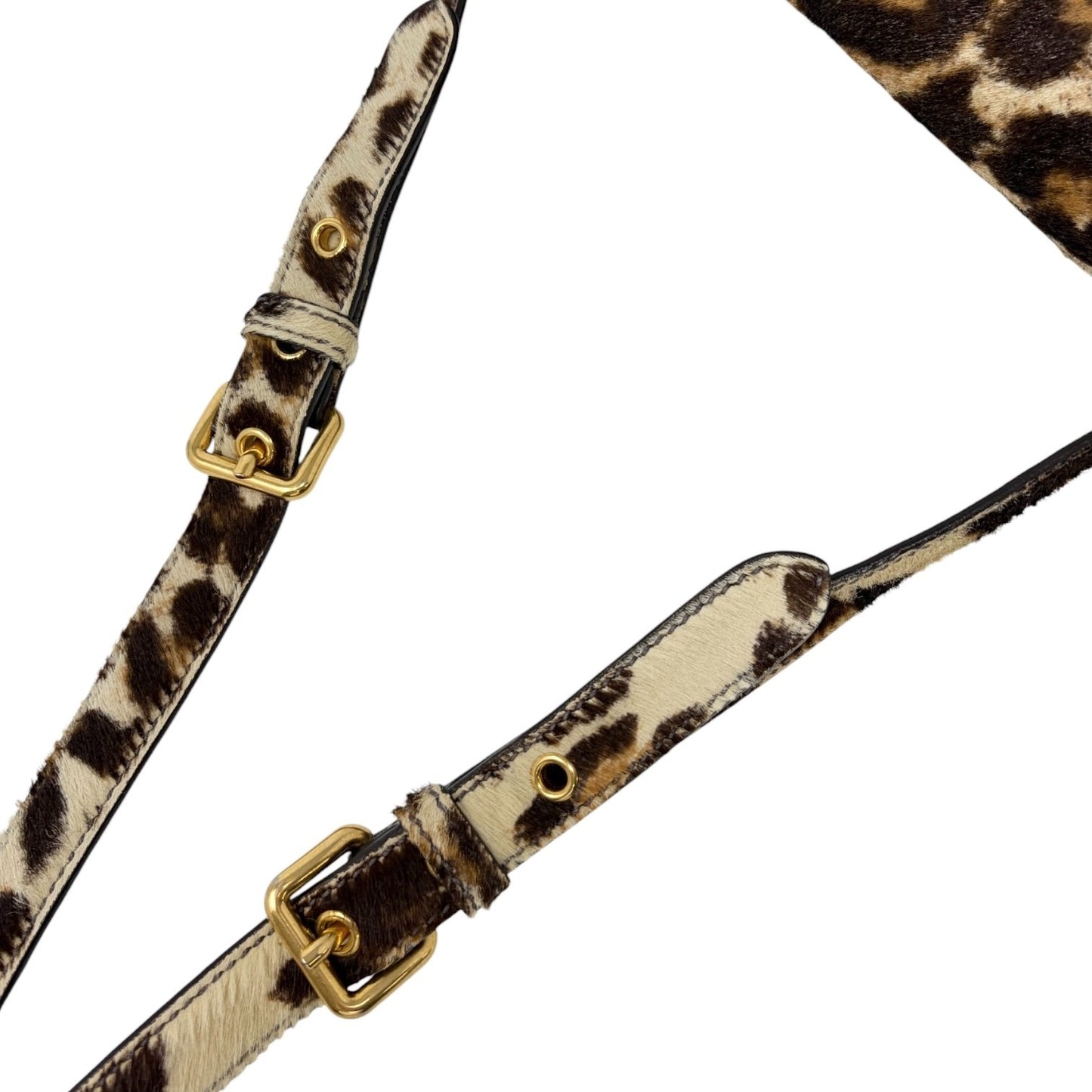 miumiu Vintage Leopard Pony Calf Hair Crossbody Bag Brown Gold Leather 902218