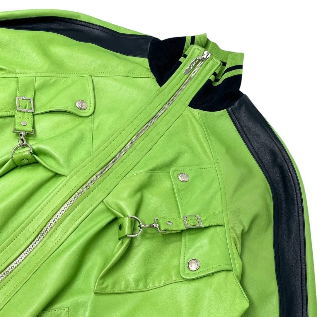 Christian Dior Vintage 2004 Logo Leather Jacket #36 Light Green Lambskin Black