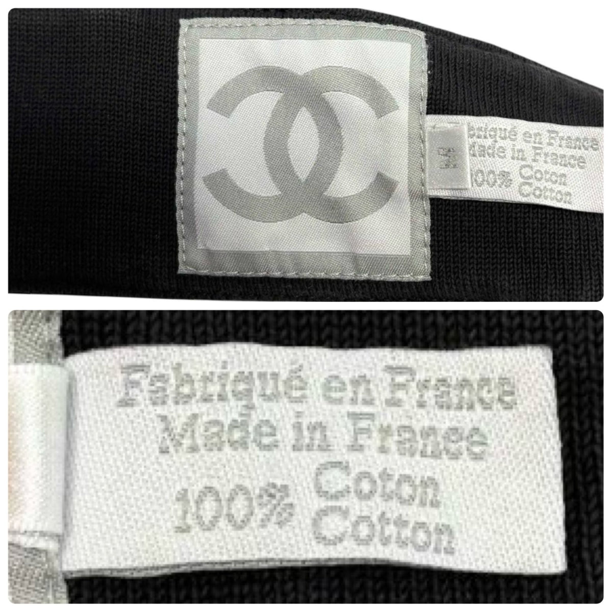 CHANEL Sport Vintage CC Logo Sun Visor Hat #M Black Beige Cotton 902496