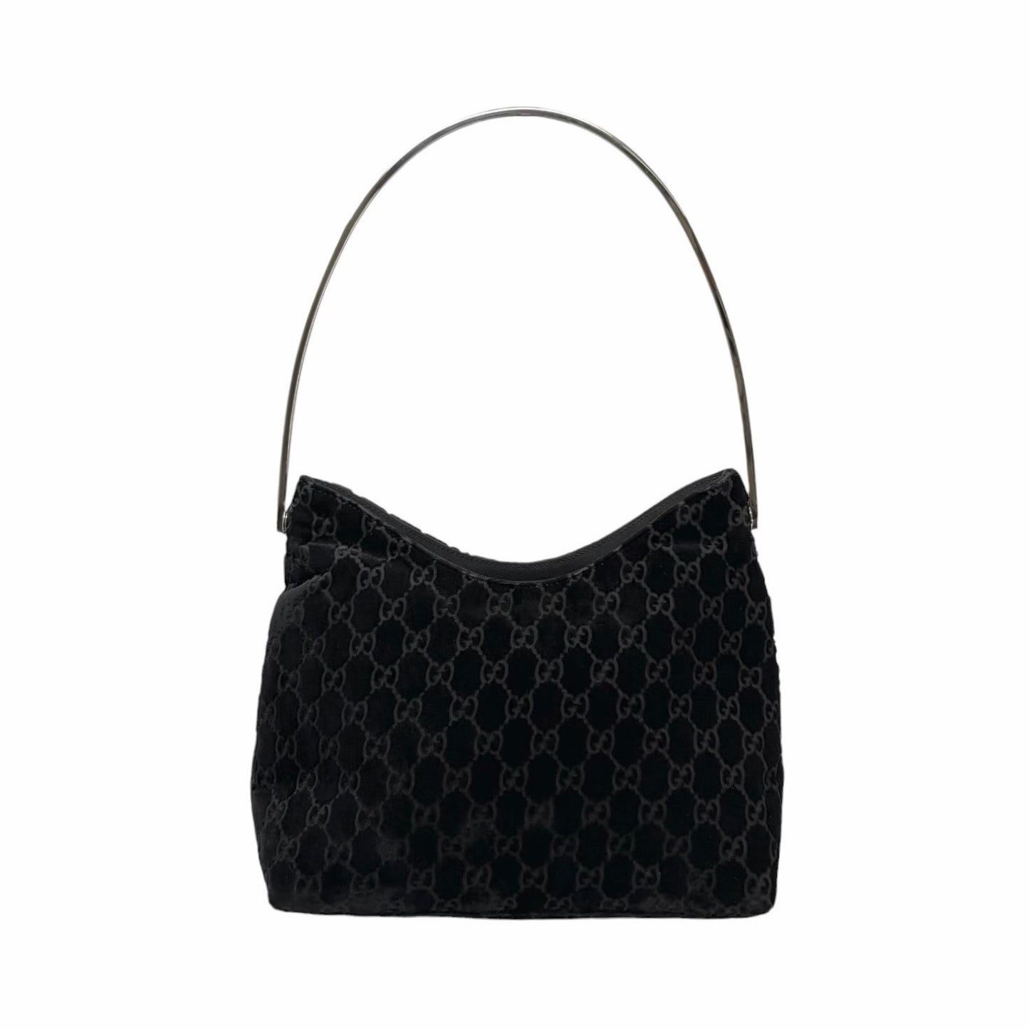GUCCI Vintage GG Monogram Logo Velour Hobo Shoulder Bag Black Silver 902089