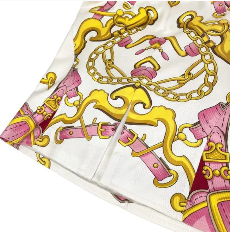 Roberto Cavalli Vintage Logo Jewel Print Pants #XS Glitter Orange Gold Cotton