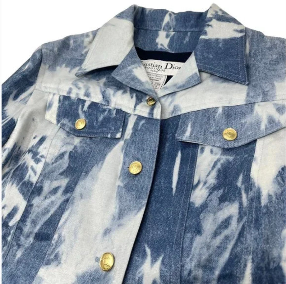 Christian Dior Vintage 2000 Galliano Jacket Pants Set #38 Tie-Dye Blue Gold