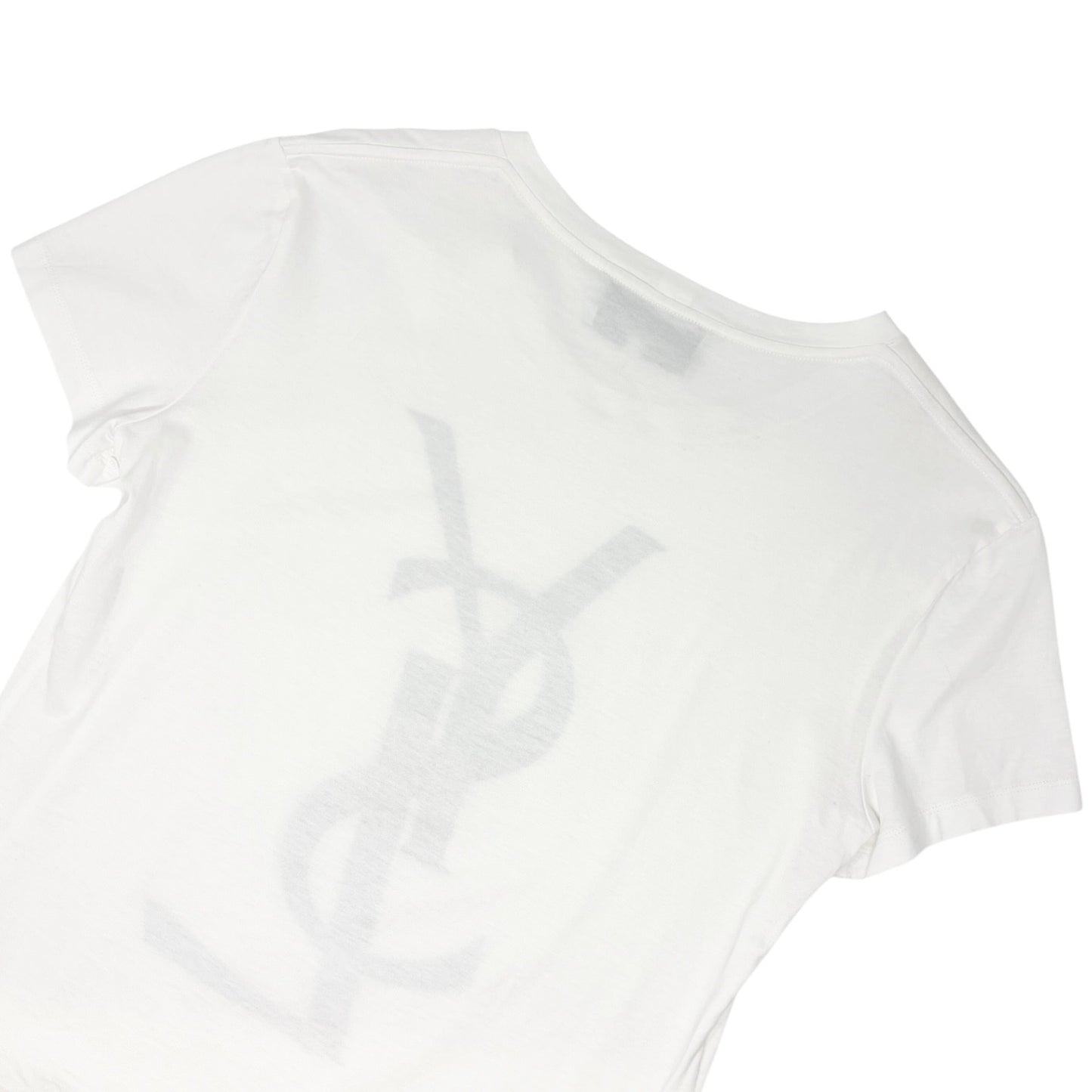 Yves Saint Laurent Vintage Logo Knit Top T-shirt #L White Black Cotton 902087