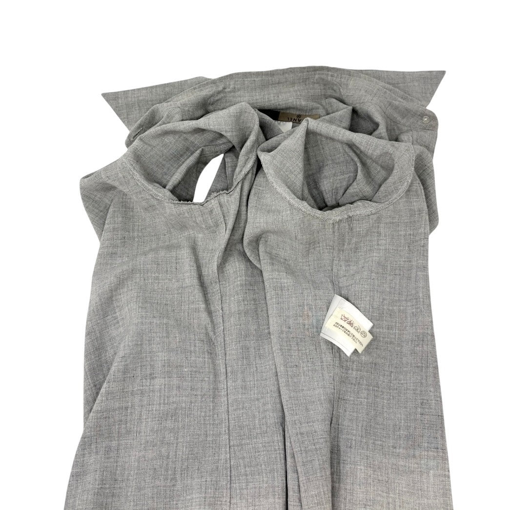 CHANEL Vintage 99P CC Logo Short Sleeve Shirt Blouse Pocket #38 Gray Rayon