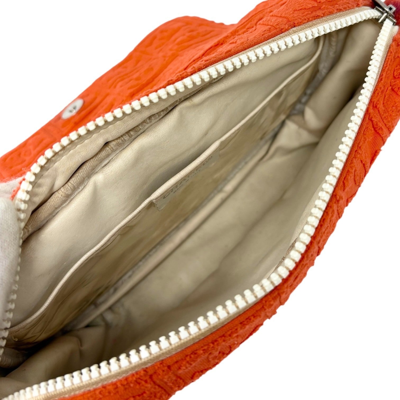 CHANEL Vintage 02S CC Logo Chain Shoulder Bag Handbag Terry Cloth Orange White