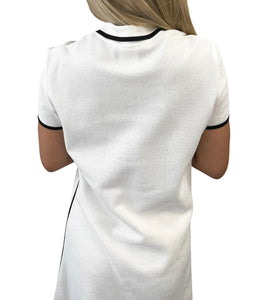 CHANEL Vintage 96C CC Logo Button Up Dress #38 Polo White Black Gold Cotton