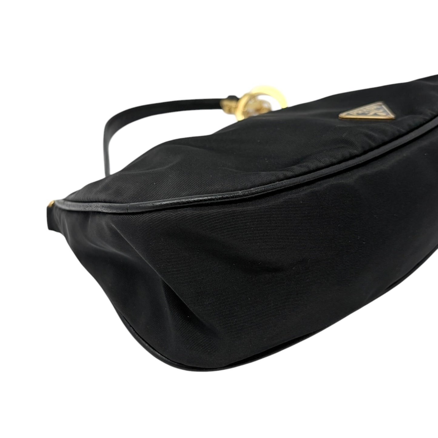 PRADA Vintage Mini Shoulder Nylon Bag Handbag Pochette Black Gold Logo