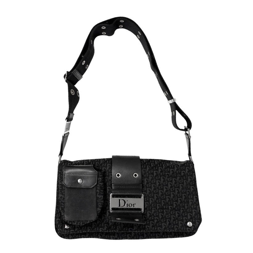 Christian Dior Vintage 2002 Trotter Monogram Street Chic 2way Bag Black Canvas