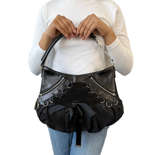 Christian Dior Vintage 2004 Ballet Corset Bag Black Nylon Leather 902095