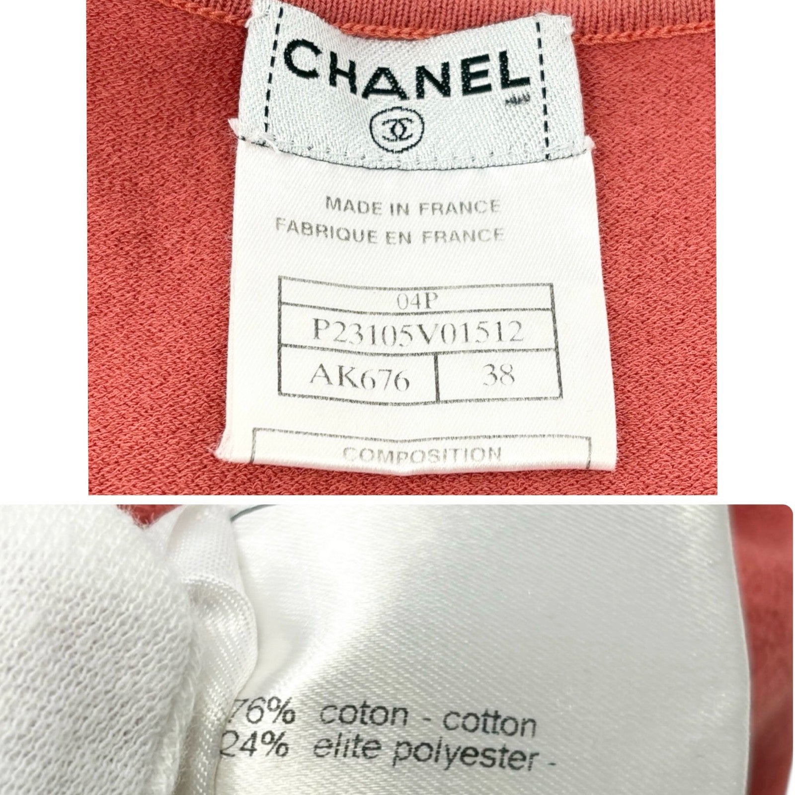 CHANEL Vintage 04P Logo Knit T-shirt Top #38 Pink Cotton Polyester