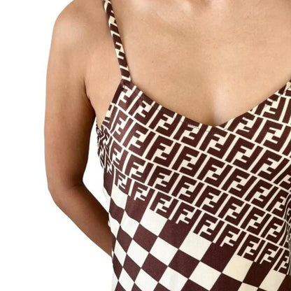 FENDI Vintage Zucca Monogram Camisole Dress One-piece #44 Brown Cream Nylon