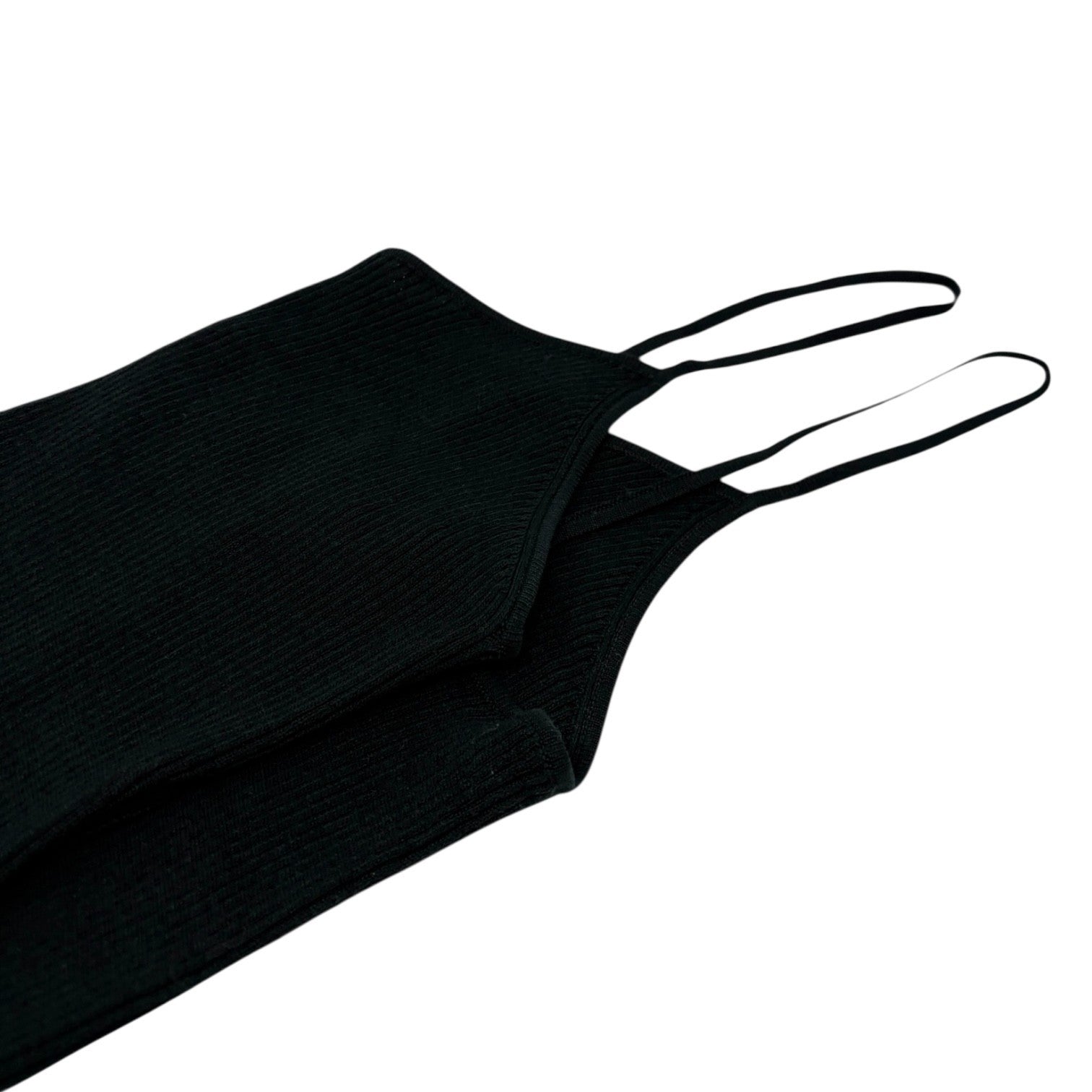 CHANEL Vintage 02C CC Logo Ribbed Camisole Top #42 Black Cotton Sleeveless