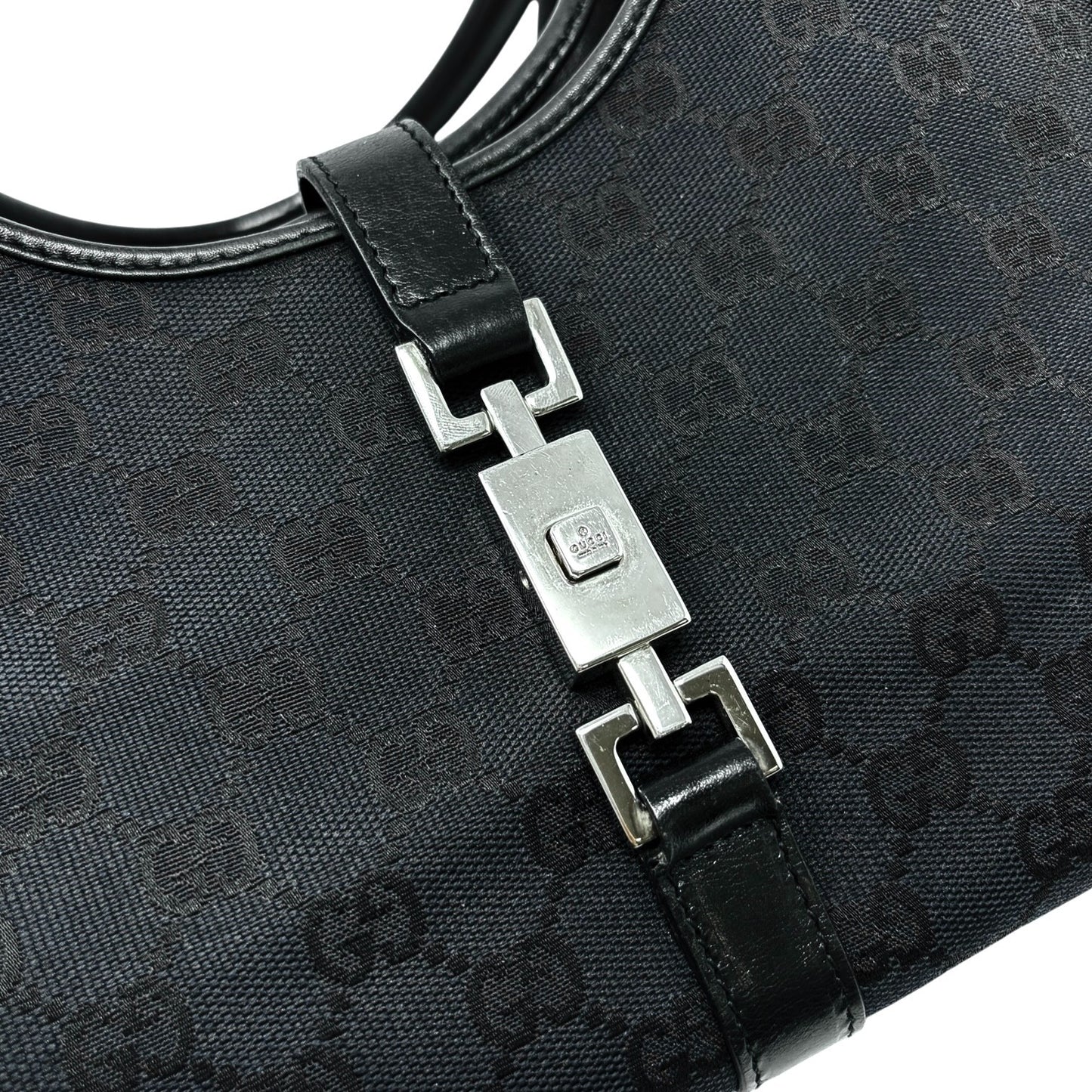 GUCCI Vintage GG Monogram Logo Jackie Shoulder Bag Black Silver Canvas 902251