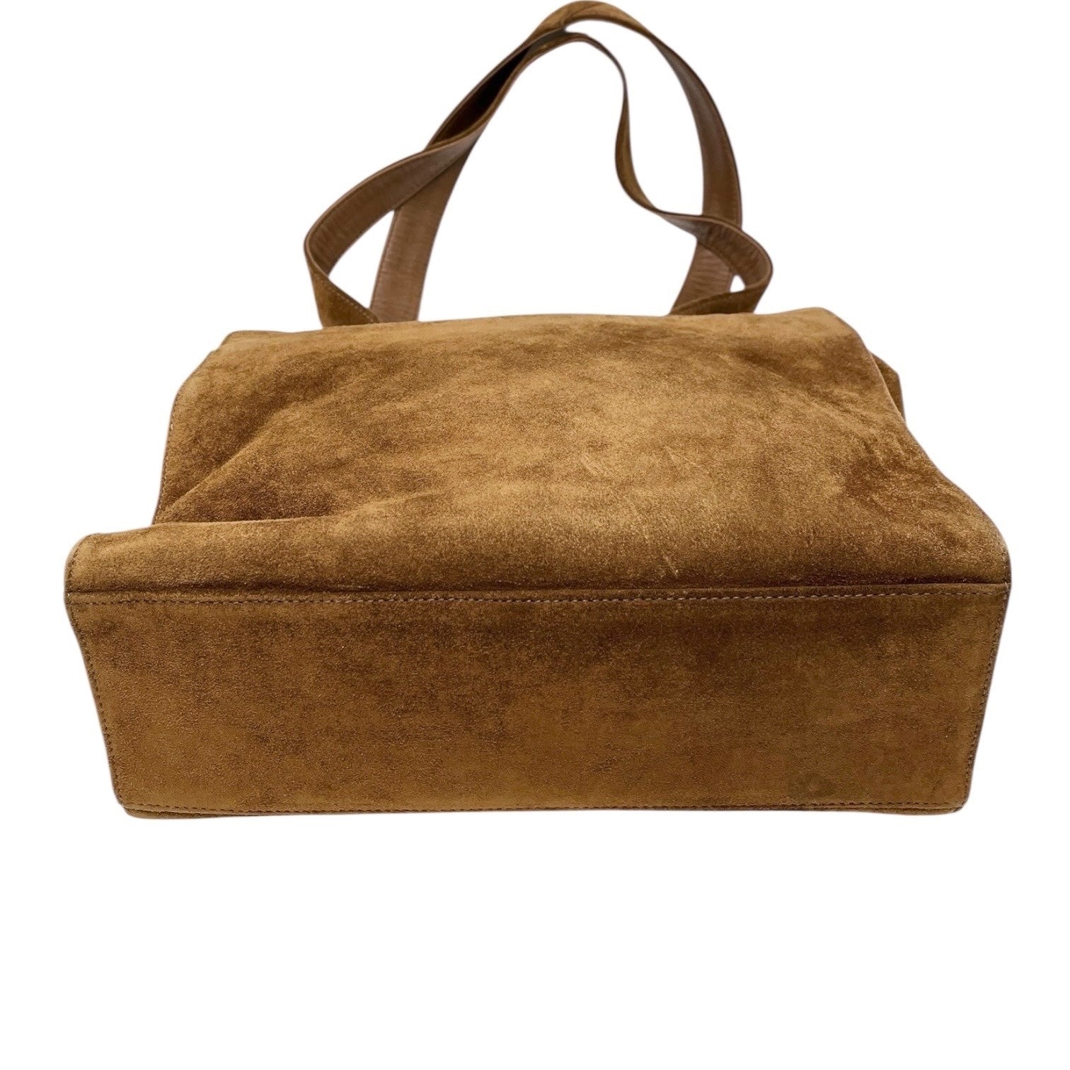 CHANEL Vintage CC Mark Logo Turnlock Tote Shoulder Bag Brown Silver Suede