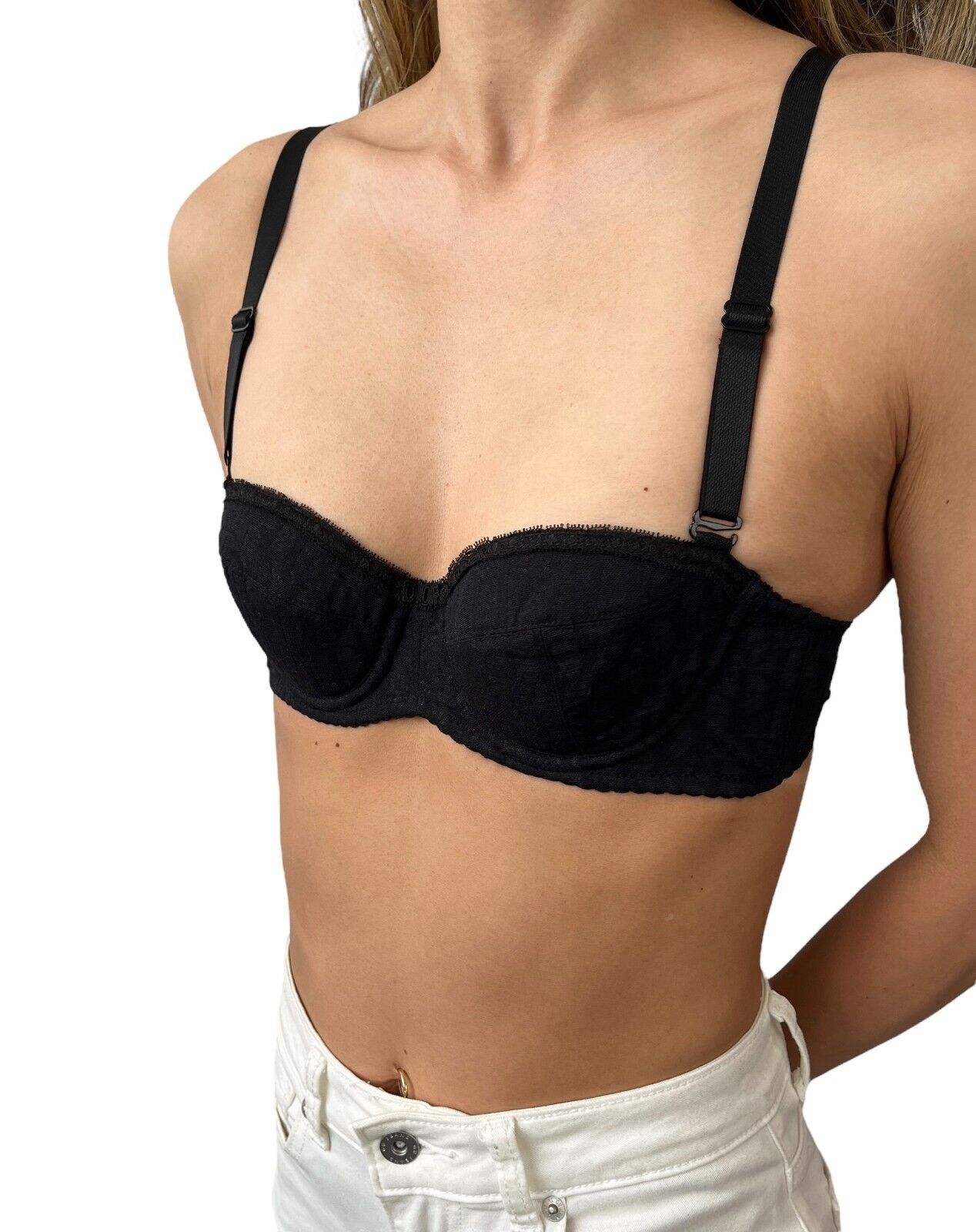 Christian Dior Vintage Trotter Monogram Bra Top #A65 Black Nylon Rank AA