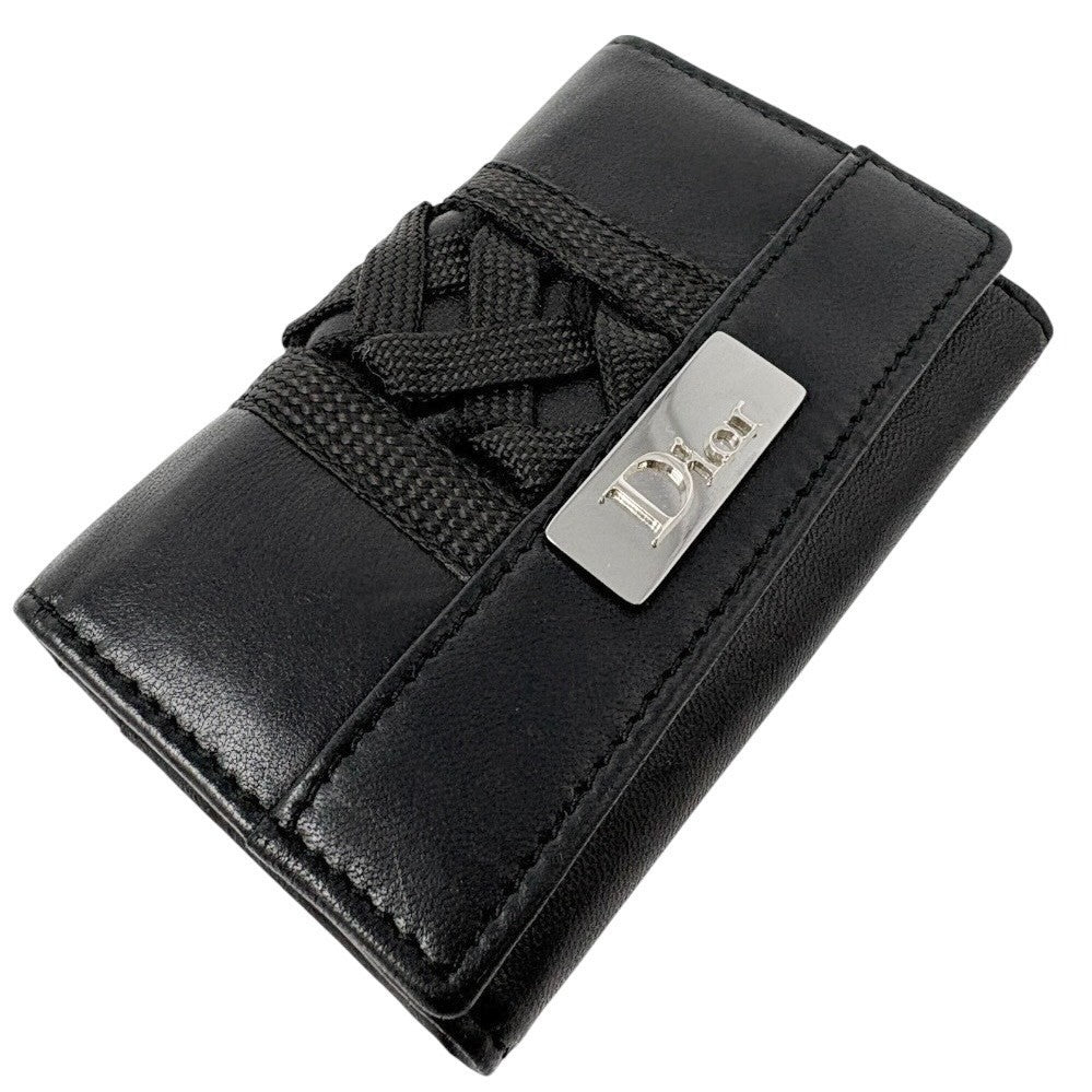 Christian Dior Vintage 2002 Logo Admit It Key Card Case Black Silver Leather