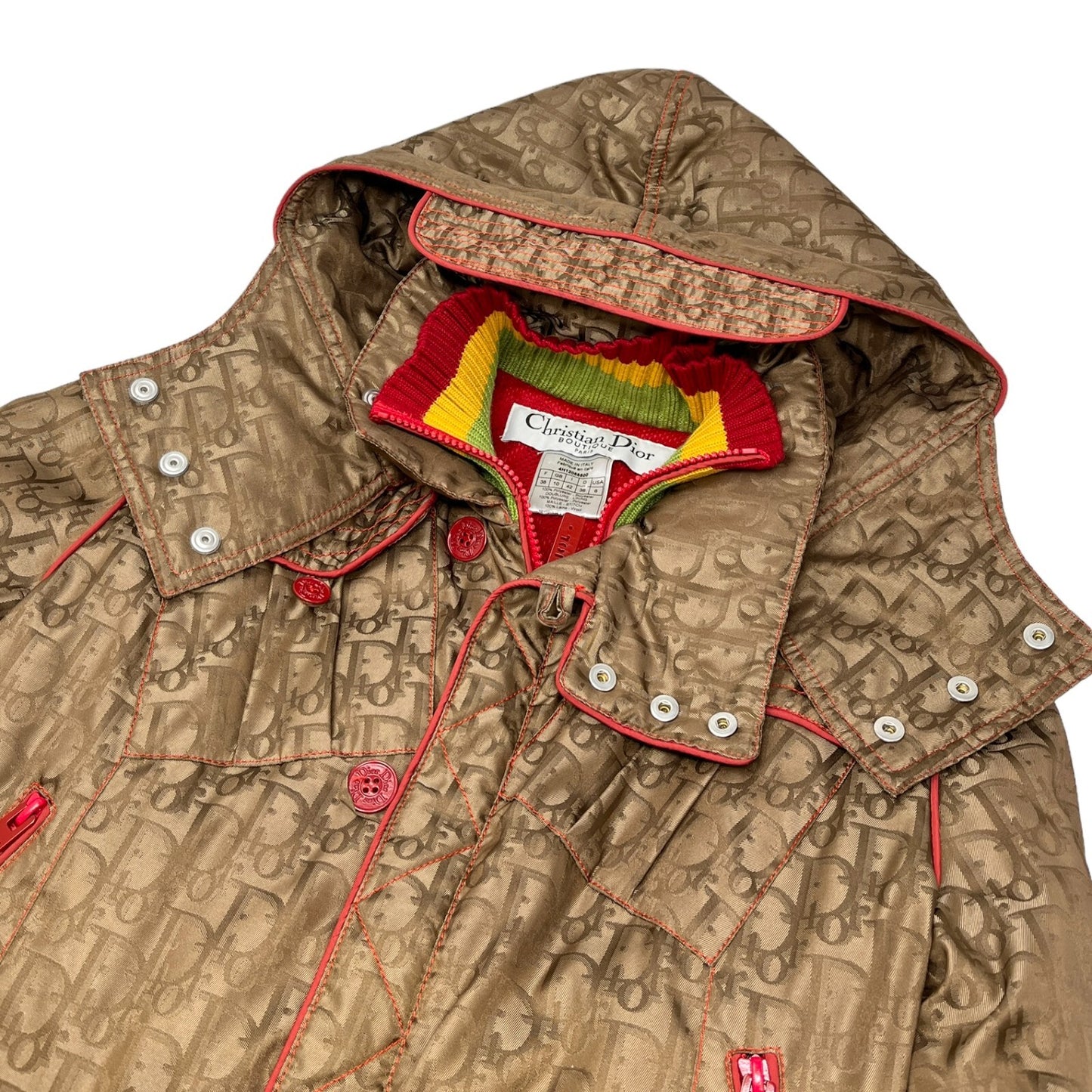 Christian Dior Vintage Trotter Monogram Rasta Coat #38 Hoodie Brown Rank AB+