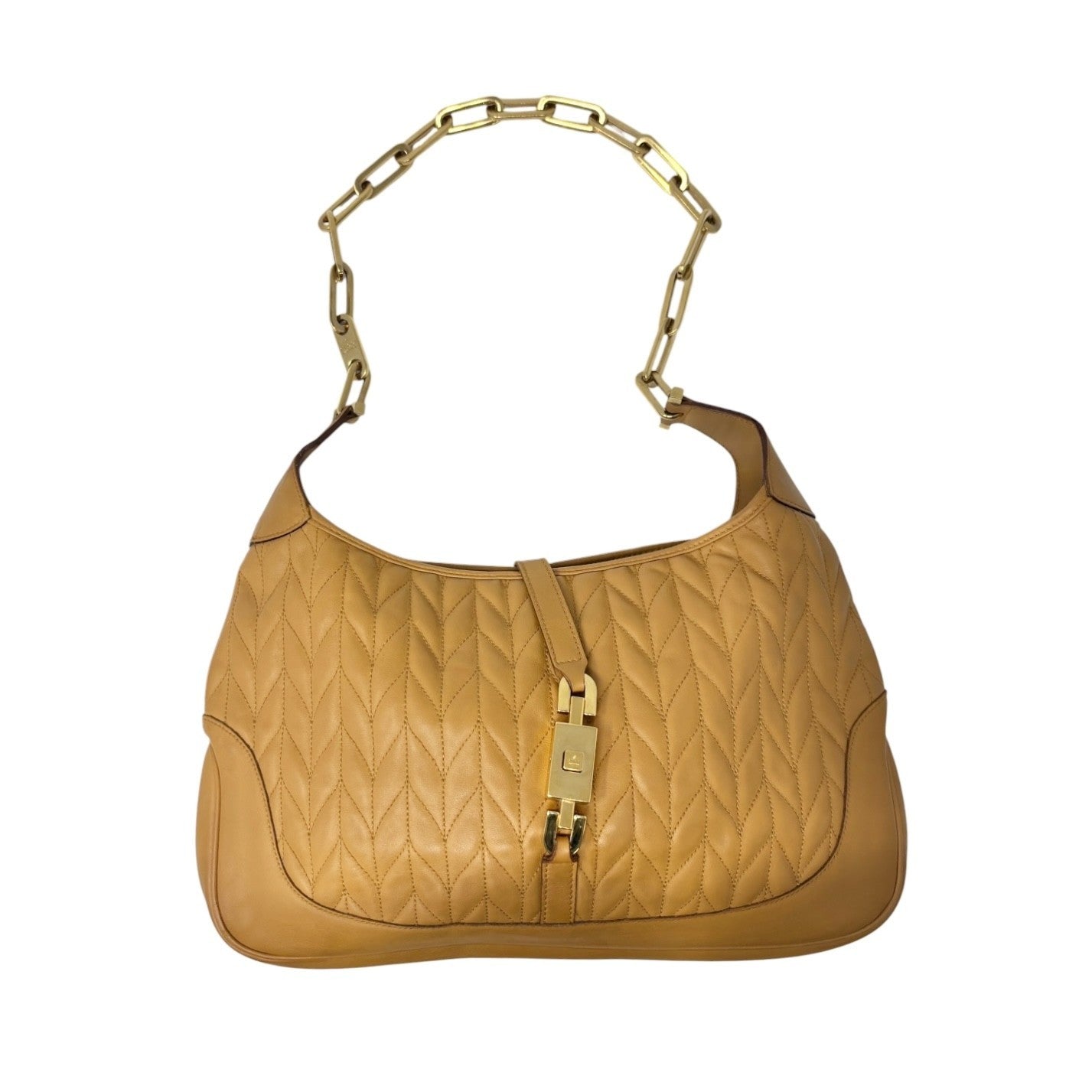 GUCCI Vintage Logo Quilted Chain Shoulder Bag Brown Gold Leather 902065