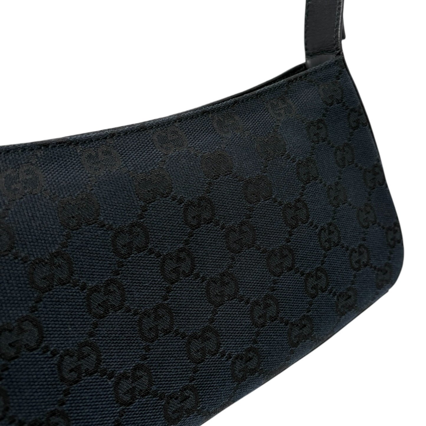 GUCCI Vintage GG Monogram Logo Canvas Pochette Mini Bag Dark Blue Gold Leather