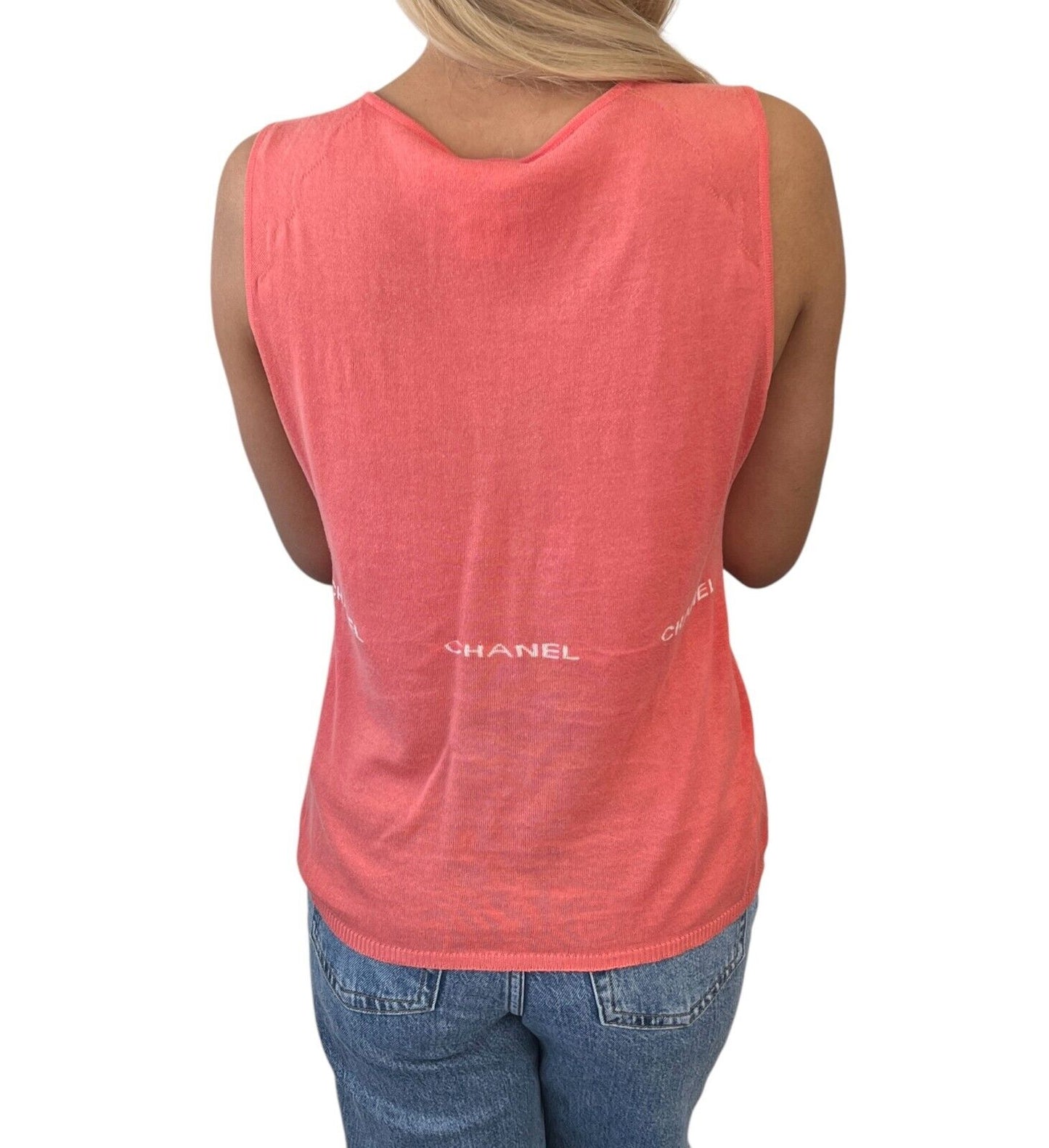 CHANEL Vintage 04P CC Logo Knit Tank Top #40 Sleeveless Top Orange Cotton