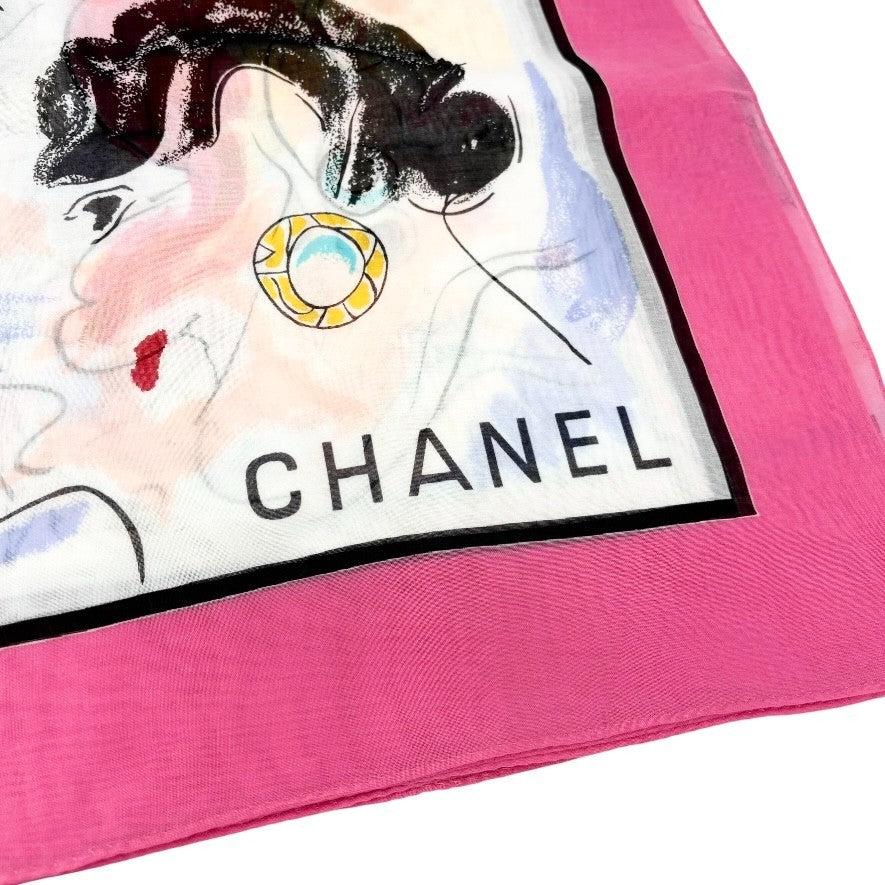 CHANEL Vintage CC Logo Big Scarf Wrap Pareo Iconic Pink Multicolor Cotton Paris