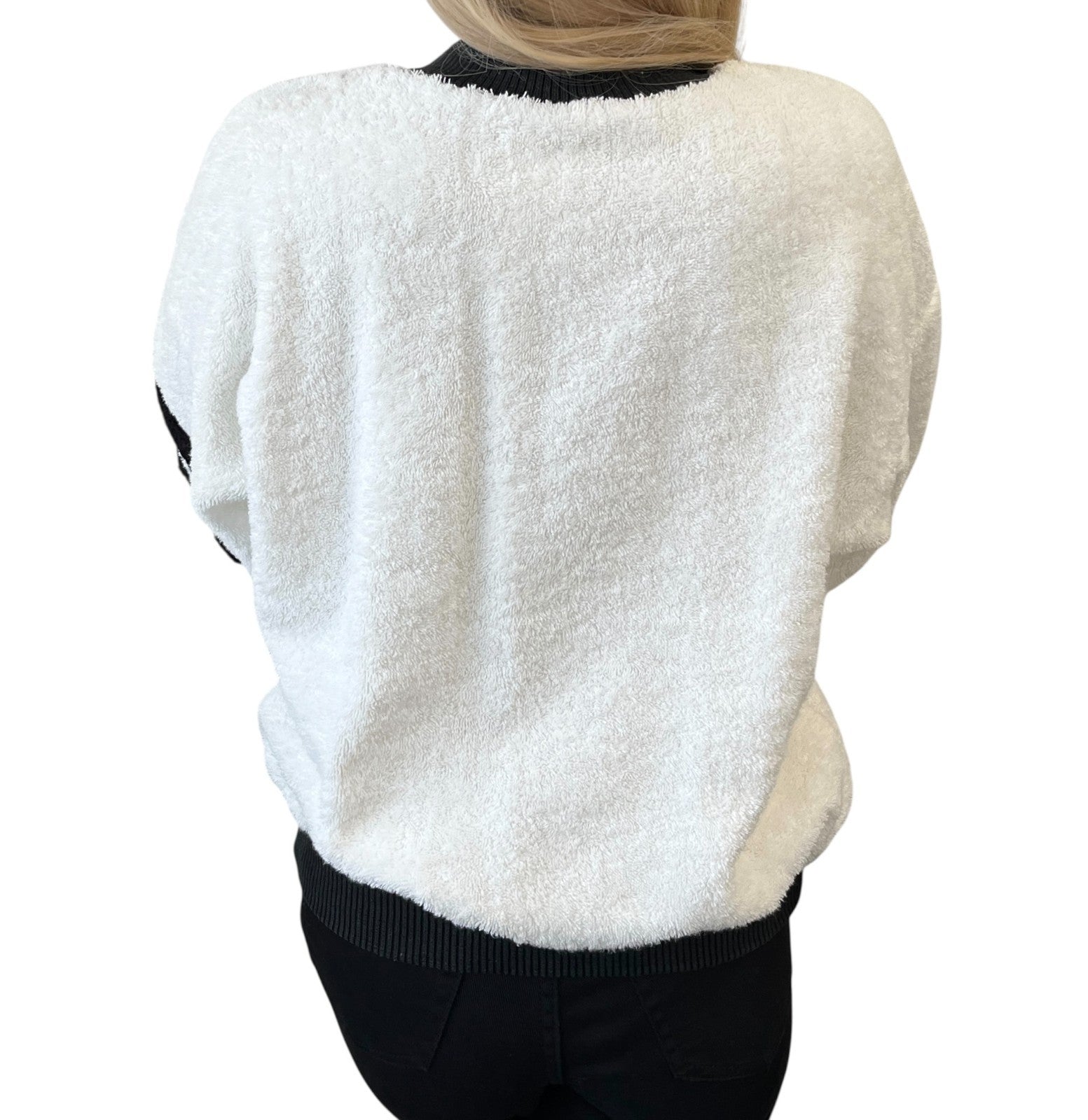 CHANEL Vintage CC Mark Logo Sweatshirt Terry Cloth White Black Cotton