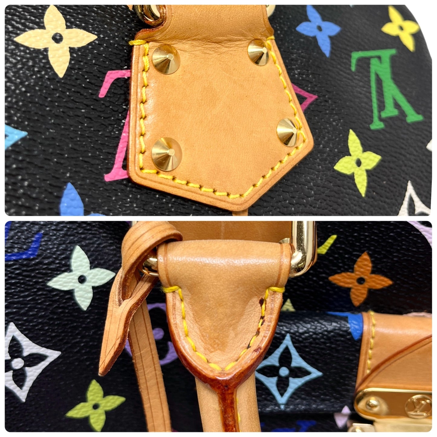 LOUIS VUITTON Vintage Monogram Multicolor Speedy 30 Handbag Black Camel Leather