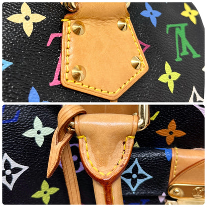 LOUIS VUITTON Vintage Monogram Multicolor Speedy 30 Handbag Black Camel Leather